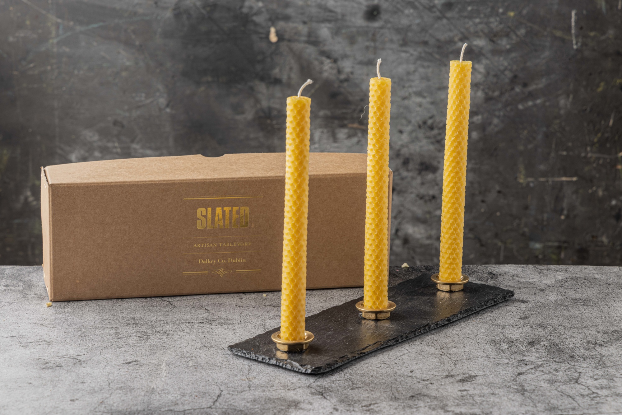 SLATED Brass Candle Trio